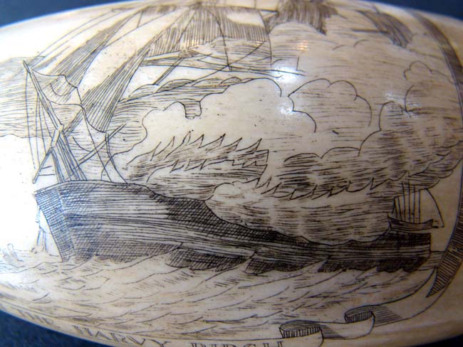 A Civil War era scrimshawed Whale's Tooth depicting the CSS 'Nashville' capturing and burning the 'Harvey Birch' circa 1861. — image 7